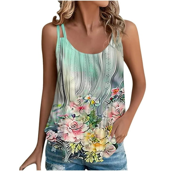 Lindreshi Tank Tops for Women 2024 Loose Fit 2024 Women's Spring and Summer New Tank Eyelet Embroidery Scoop Neck Fashion Print Casual Fashion Top Blouse