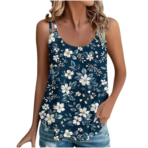 Lindreshi Tank Tops for Women 2024 Loose Fit 2024 Women's Spring and Summer New Tank Eyelet Embroidery Scoop Neck Fashion Print Casual Fashion Top Blouse
