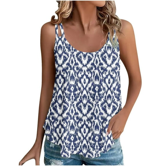 Lindreshi Tank Tops for Women 2024 Loose Fit 2024 Women's Spring and Summer New Tank Eyelet Embroidery Scoop Neck Fashion Print Casual Fashion Top