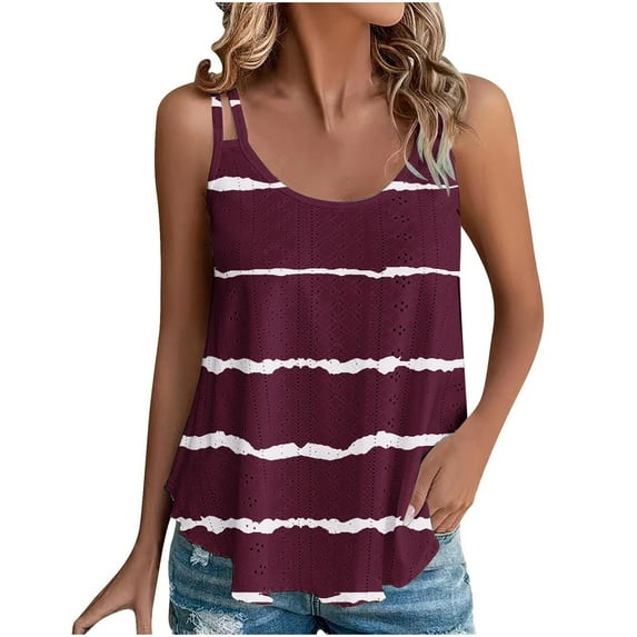 Lindreshi Tank Tops for Women 2024 Loose Fit 2024 Women's Spring and Summer New Tank Eyelet Embroidery Scoop Neck Fashion Print Casual Fashion Top
