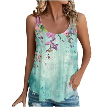 Lindreshi Tank Tops for Women 2024 Loose Fit 2024 Women's Spring and Summer New Tank Eyelet Embroidery Scoop Neck Fashion Print Casual Fashion Top