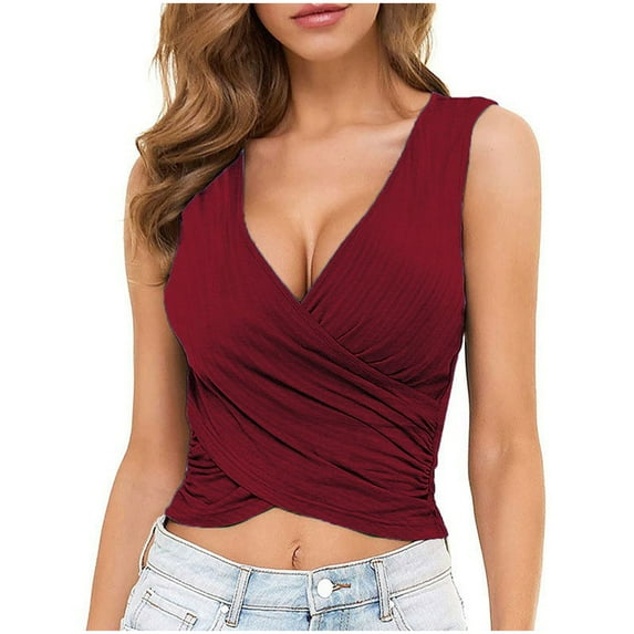 Lindreshi Tank Tops for Women 2024 Women's Casual Fashion Solid Color Contrast Bandage Backless V-Neck Tank Tops