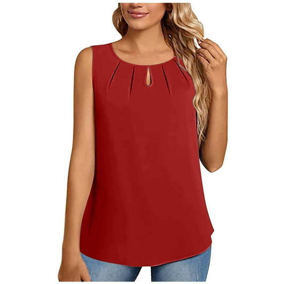 Lindreshi Tank Tops for Women Clearance Fashion Women Causal Round Neck Solid Color Blouse Sleeveless Elegant T-Shirt Summer Tank Tops