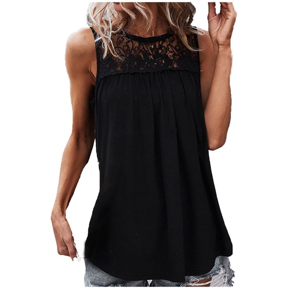 Lindreshi Tank Tops for Women Clearance Women Solid Lace Stitching Hollow Out Sleeveless Strapless Blouse