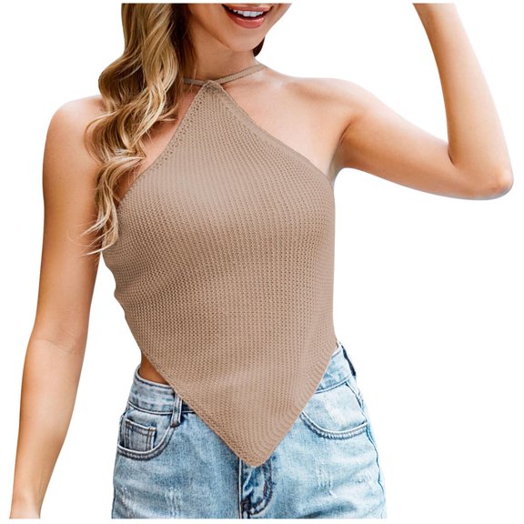 Lindreshi Tank Tops for Women Women's Casual Fashion Knitting Color Contrast Bandage Backless Tank Tops