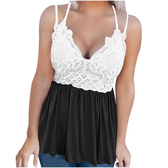 Lindreshi Tank Tops for Women Women's Fashion Lace Patchwork Printed Vest Sleeveless Blouse Suspenders Tops