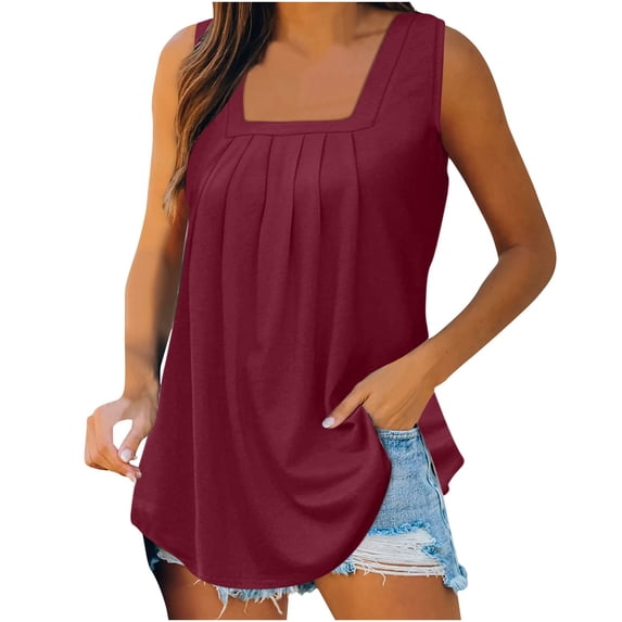 Lindreshi Tank Tops for Women Clearance Women's Fashion Solid Color V-neck Comfortable Loose T-shirt Sleeveless Blouse Casual Tops