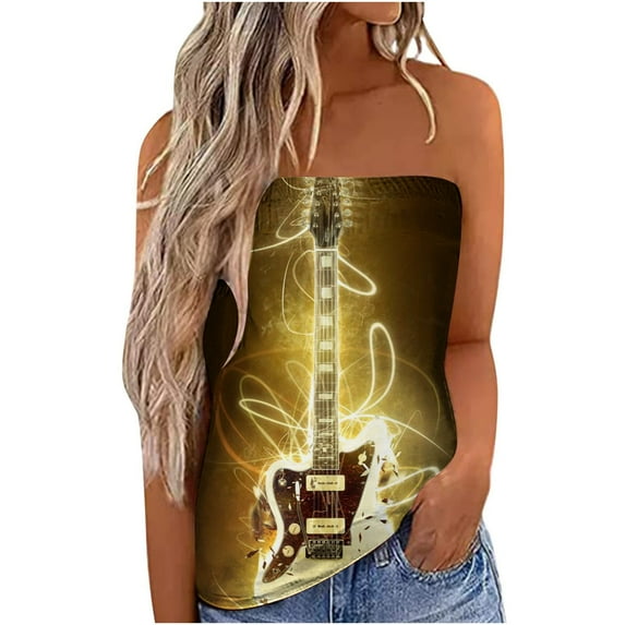 Lindreshi Tank Tops for Women Clearance Women's Summer Casual Sleeveless Blouse Printing Strapless T-Shirt Vest For Women