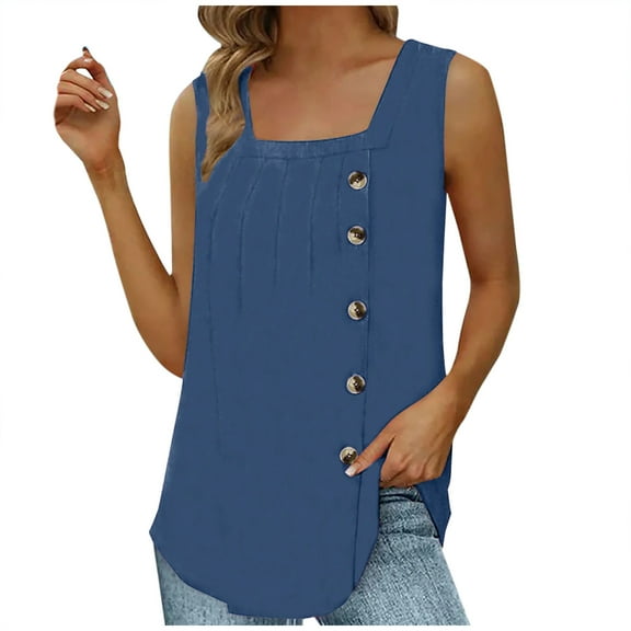 Lindreshi Tank Tops for Women Plus Size Fashion Women's Summer Square-Neck Sleeveless Solid Casual Tank Top Blouse