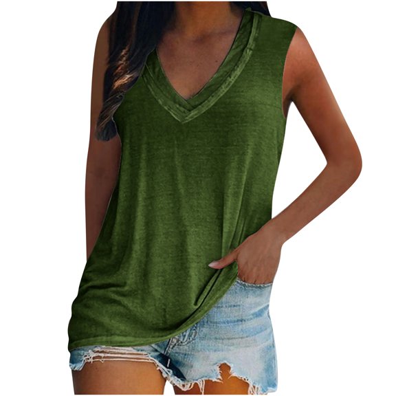 Lindreshi Tank Tops for Women Plus Size Women's Ladies V Neck Loose Tops Casual Solid Color T-Shirt Sleeveless Blouse Vest