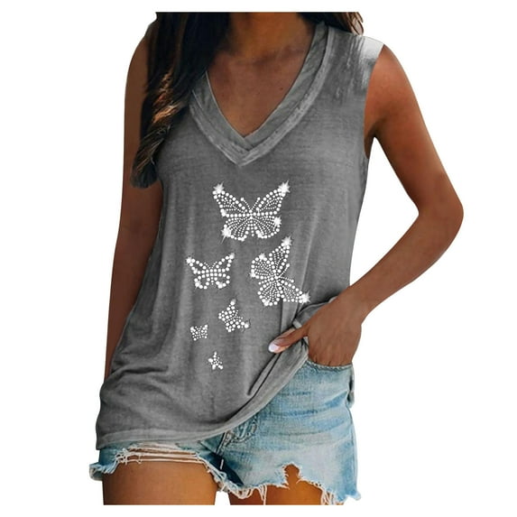Lindreshi Tank Tops for Women Plus Size Women's Summer Casual Sleeveless Hot Diamond Special V-neck Comfortable Tank Top