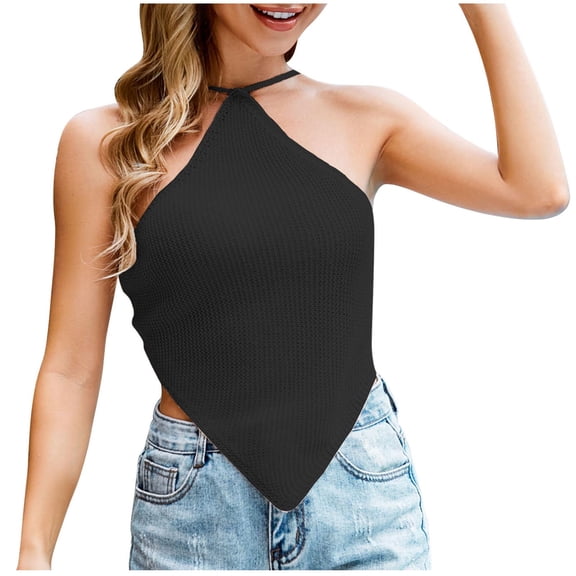 Lindreshi Tank Tops for Women Women's Casual Fashion Knitting Color Contrast Bandage Backless Tank Tops