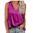 thumbnail image 1 of Lindreshi Tank Tops for Women Women's Sleeveless Solid Color V-neck Satin Casual Fashion Loose Vest Top, 1 of 4