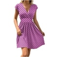 thumbnail image 1 of Lindreshi V Neck Dresses for Women Summer Dress Short Sleeve Solid Casual Printed Waisted Mini Dress, 1 of 6