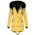 thumbnail image 1 of Lindreshi Winter Coats for Women Plus Size Ladies Solid Color Wool Collar Hoodie Multi Pocket Cuff Sleeve Long Warm Button Zipper Two Type Cotton Jacket, 1 of 4