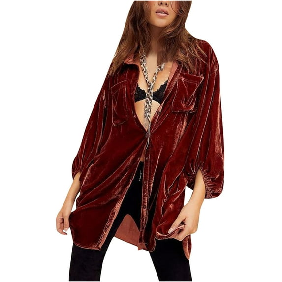 Lindreshi Winter Coats for Women 2023 Trendy Fashion Women's Winter Velvet Long Sleeve Button Pocket Casual Shirt Coat