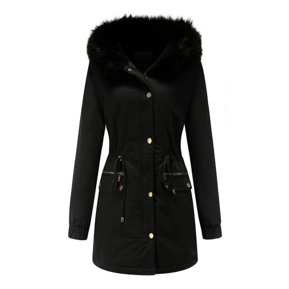 Lindreshi Winter Coats for Women 2023 Trendy Ladies Pie Over Fleece Padded Jacket with Collar Hooded Warm Coat