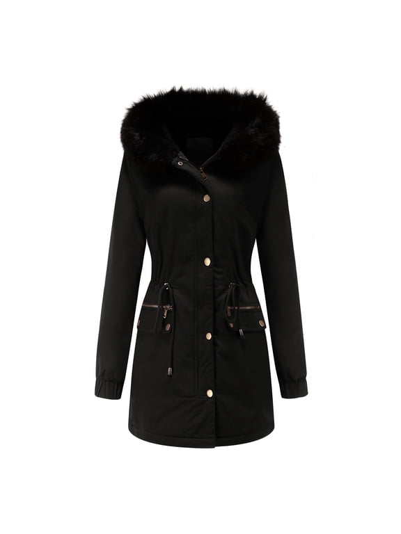 Winter Coats for Women 2023 Trendy Ladies Pie Over Fleece Padded Jacket with Collar Hooded Warm Coat