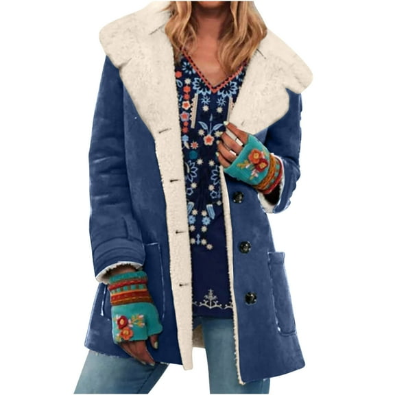 Lindreshi Winter Coats for Women 2023 Trendy Women Winter Warm Composite Plush Button Lapel Collar Jacket Outwear Coat with Pokets
