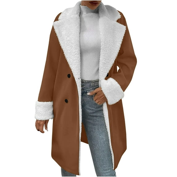 Lindreshi Winter Coats for Women 2023 Trendy Women Winter Warm Composite Plush Button Lapel Collar Jacket Outwear Coat