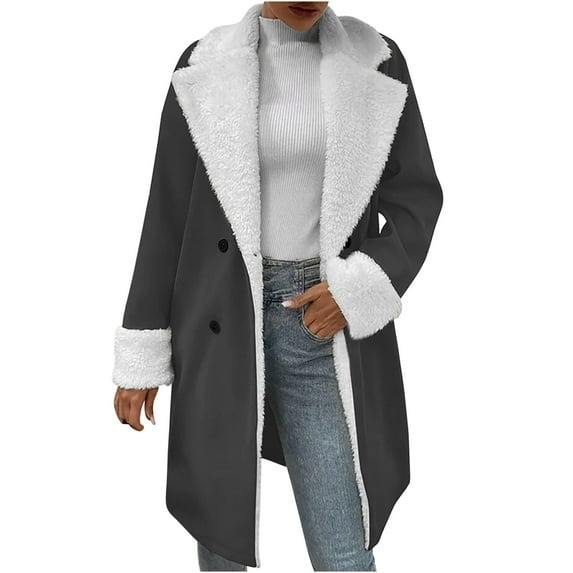 Lindreshi Winter Coats for Women 2023 Trendy Women Winter Warm Composite Plush Button Lapel Collar Jacket Outwear Coat