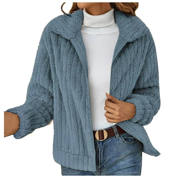 Lindreshi Winter Coats for Women 2023 Trendy Women's Spring and Winter New Striped Plush Cardigan Short Coat