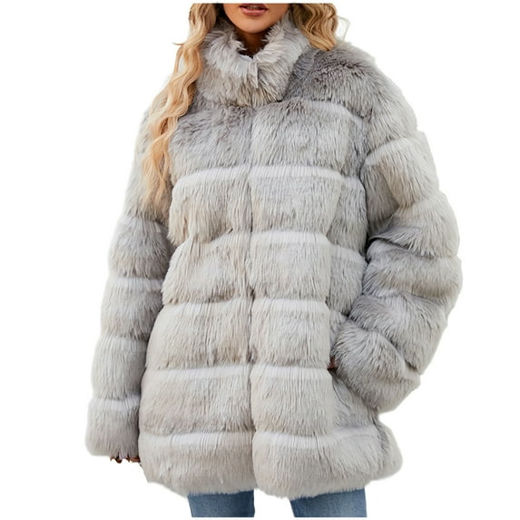 Lindreshi Winter Coats for Women 2023 Trendy Womens Ladies Warm Faux Furry Long Coat Jacket Winter Solid V-Neck Outerwear