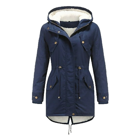 Lindreshi Winter Coats for Women 2025 Trendy Fashion Casual Women's Winter Solid Hooded Drawstring Waist Zipper Padded Coat Blouse