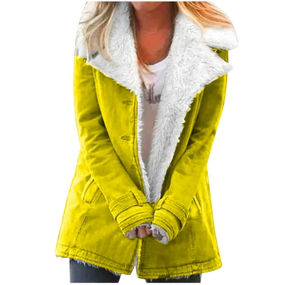 Lindreshi Winter Coats for Women Clearance Medium Women Winter Warm Composite Plush Button Lapels Jacket Outwear Coat