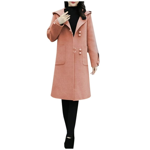 Lindreshi Winter Coats for Women Clearance Medium Women Work Solid Vintage Winter Office Long Sleeve Button Woolen Jacket Coat