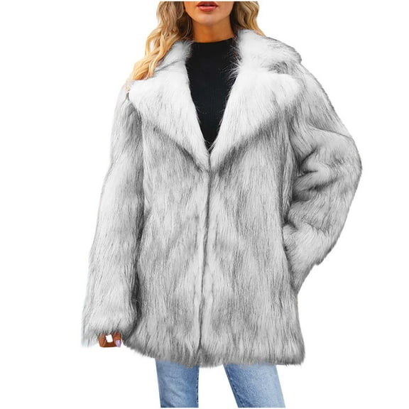 Lindreshi Winter Coats for Women Clearance Medium Womens Ladies Warm Faux Furry Long Coat Jacket Winter Solid V-Neck Outerwear