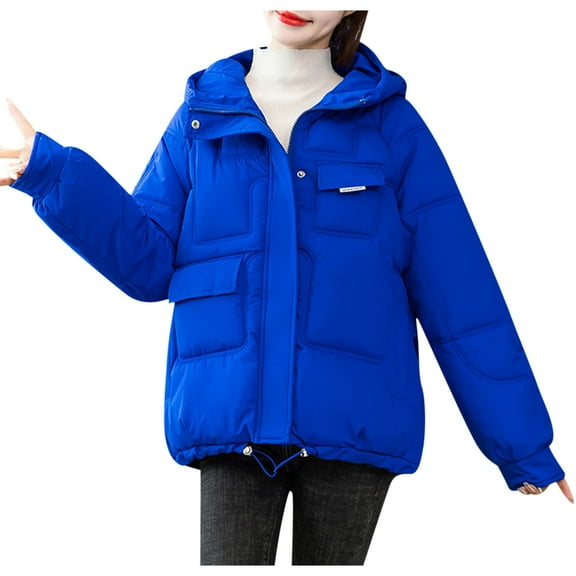 Lindreshi Winter Coats for Women Clearance Women Short Hooded Zippers Loose Long Sleeve Bomber Warm Blouse Coat Jackets