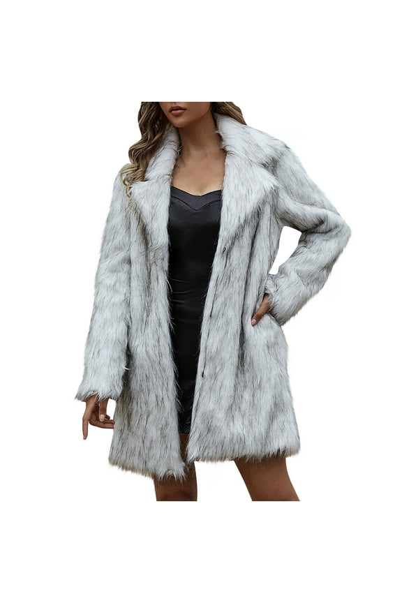 Winter Coats for Women Clearance Women Warm Faux Coat Furry Faux Jacket Long Sleeve Suit Collar Outerwear Overcoat