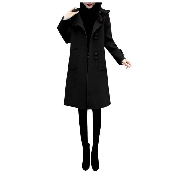 Lindreshi Winter Coats for Women Medium Women Work Solid Vintage Winter Office Long Sleeve Button Woolen Jacket Coat