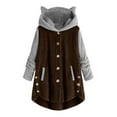 thumbnail image 1 of Lindreshi Winter Coats for Women Plus Size Clearance Fashion Women's Button V-Neck Pullover Tops Long Sleeve Hooded Blouse Ciat, 1 of 4
