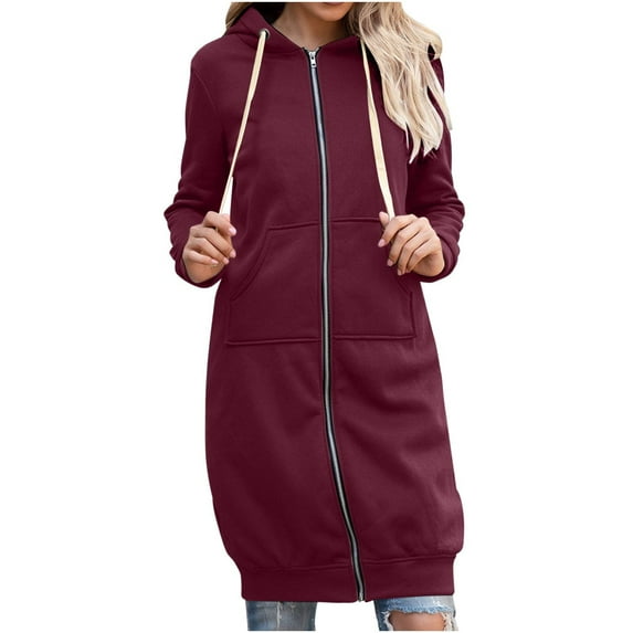 Lindreshi Winter Coats for Women Plus Size Clearance Fashion Womens Casual Color Long Sleeve Cardigan Hooded Mid-length Coat