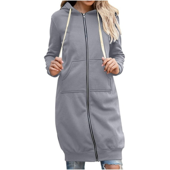 Lindreshi Winter Coats for Women Plus Size Clearance Fashion Womens Casual Color Long Sleeve Cardigan Hooded Mid-length Coat