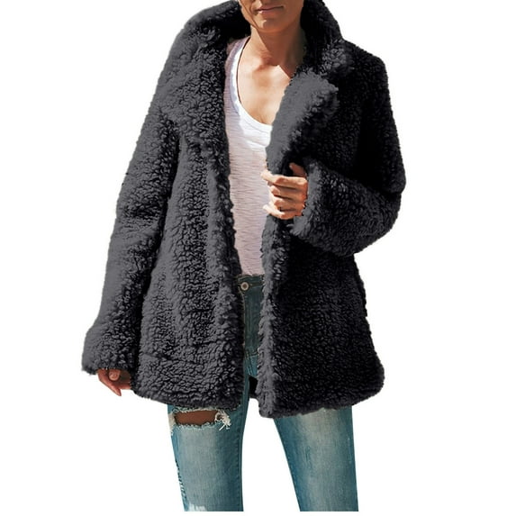 Lindreshi Winter Coats for Women Plus Size Clearance Women Plus Size Winter Warm Loose Plush Turndown Collar Jacket Coat
