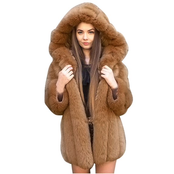 Lindreshi Winter Coats for Women Plus Size Clearance Women's Imitation Patchwork Medium Length Hooded Coat