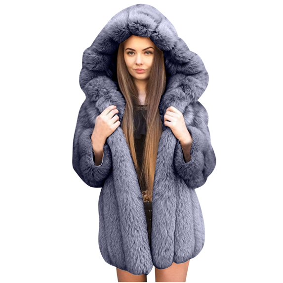Lindreshi Winter Coats for Women Plus Size Clearance Women's Imitation Patchwork Medium Length Hooded Coat