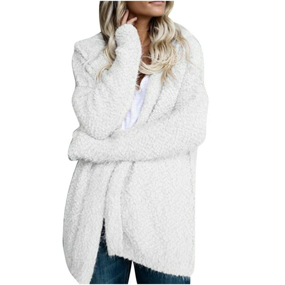 Lindreshi Winter Coats for Women Plus Size Clearance Women's and Winter Solid Color New Style Hooded Cardigan Top Knitted Sweater Coat