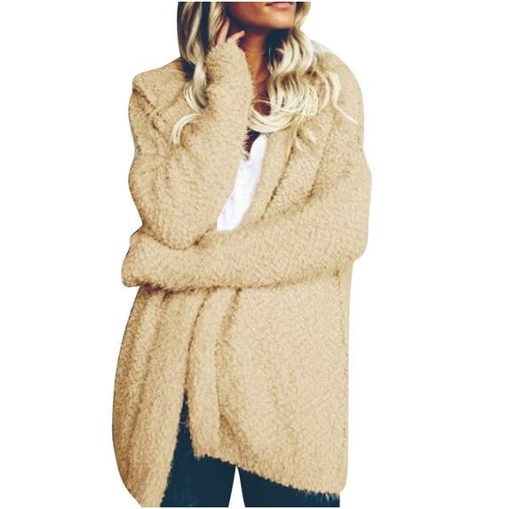 Lindreshi Winter Coats for Women Plus Size Clearance Women's and Winter Solid Color New Style Hooded Cardigan Top Knitted Sweater Coat