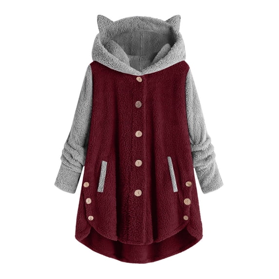 Lindreshi Winter Coats for Women Plus Size Fashion Women's Button V-Neck Pullover Tops Long Sleeve Hooded Blouse Ciat