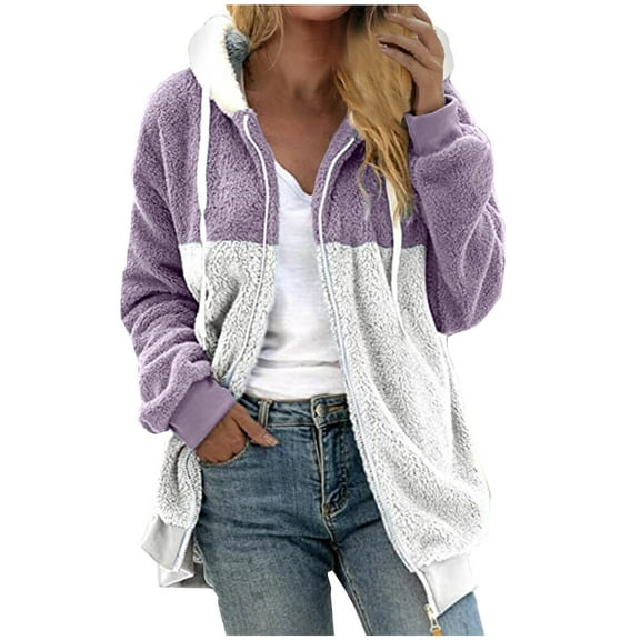 Lindreshi Winter Coats for Women Plus Size Fashion Women's Zipper V-Neck Pullover Tops Long Sleeve Hooded Blouse Sweatshirt