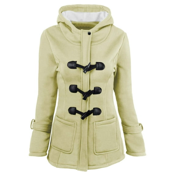 Lindreshi Winter Coats for Women Plus Size with Hood Women Color Horn Buttons Cardigan Padded Hooded Coat Jacket Overcoat