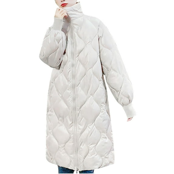 Lindreshi Winter Coats for Women Trendy Winter Fashion Woman Middle Length and Thickened Medium Length Stand-Up Collar Down Cotton Jacket Coat
