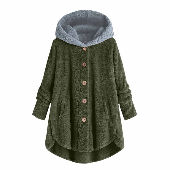 Lindreshi Winter Coats for Women Trendy Women Plus Size Button Plush Tops Hooded Loose Cardigan Wool Coat Winter Jacket