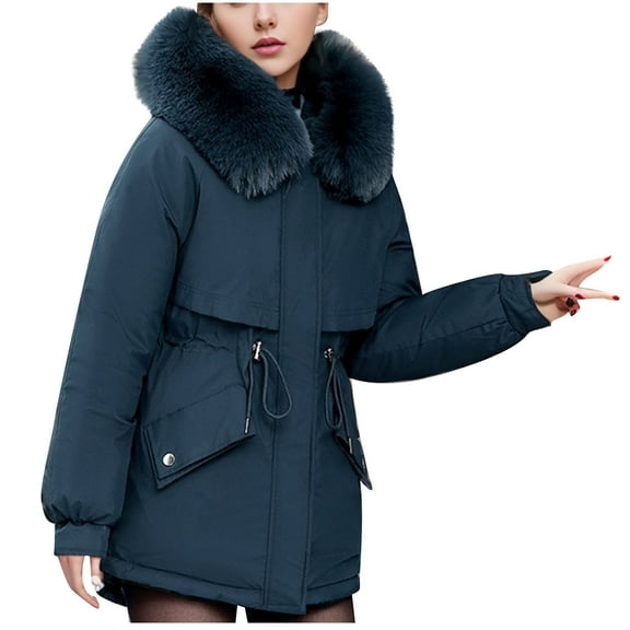 Lindreshi Winter Coats for Women Trendy Women's Fall and Winter Long Sleeved Warm Cotton Jacket Bread