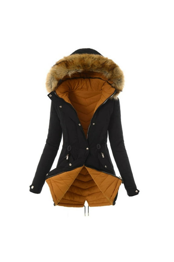 Winter Coats for Women Trendy Womens Ladies Warm Jacket Winter Solid Turn Coat Hooded Collar Lambswoo Outerwear