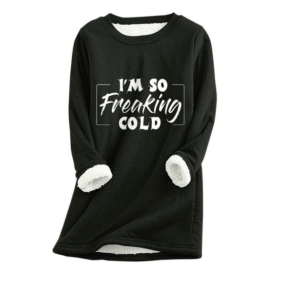 Lindreshi Winter Pajamas for Women Women's Round Neck Pocket Thickened Plush Warm Long Sleeve Tops